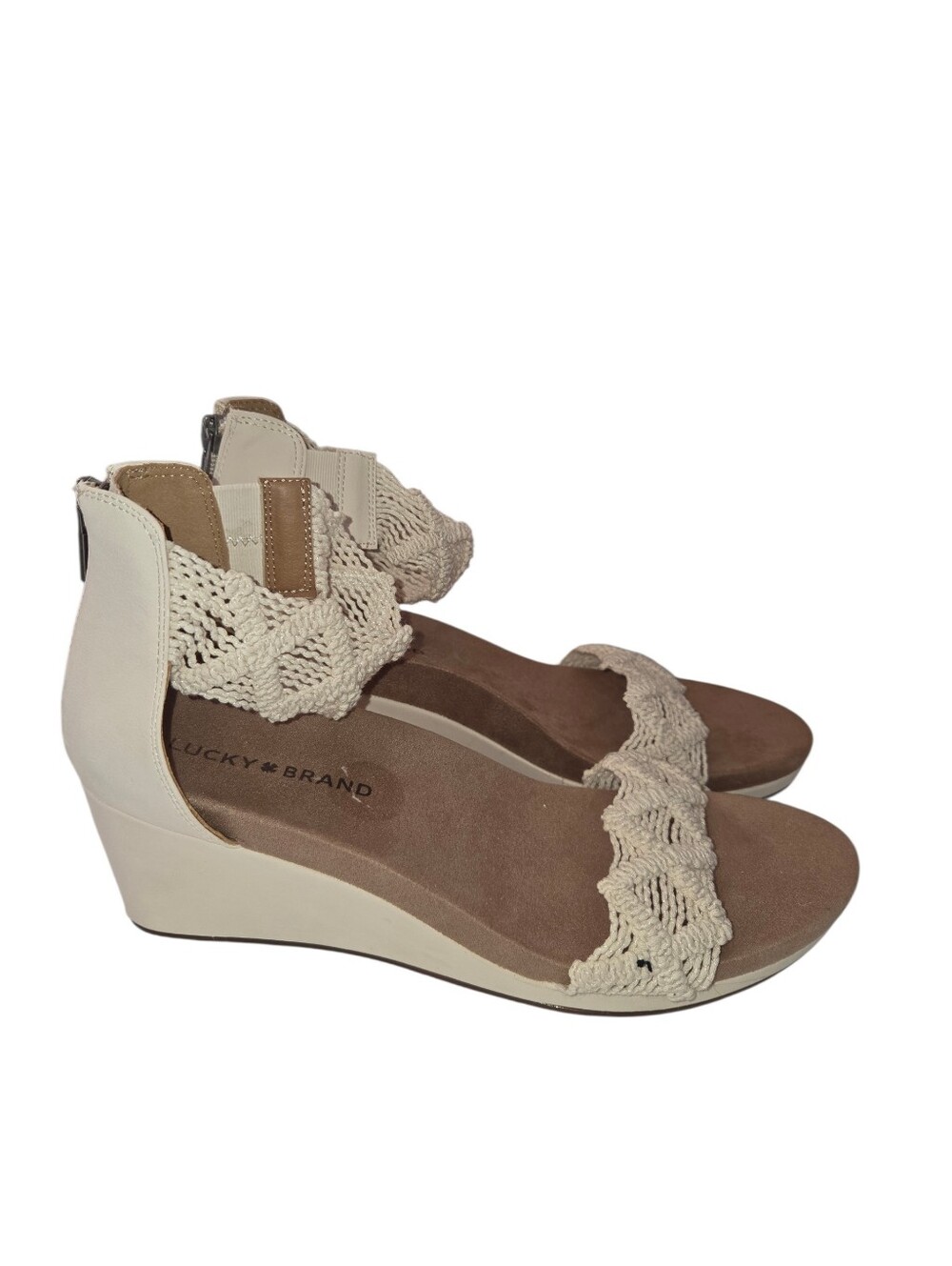 Lucky Brand Beige Crochet Wedge Sandals